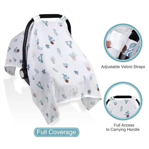 Miniatura 2 de Funda de muselina para asiento de automóvil para niños y niñas, toldo transpirable para asiento de automóvil, funda ligera para portabebés, regalo
