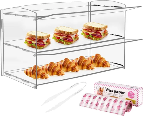 Miniatura 8 de Vitrina de acrílico de 2 niveles para panadería pastelería vitrina de 19 x 9 x 15 pulgadas, vitrinas de mostrador de exhibición de acrílico, estante