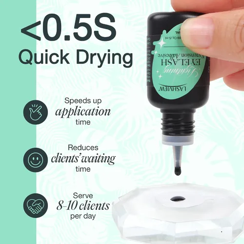 Miniatura 2 de LASHVIEW - Pegamento para extensiones de pestañas, 0.3 seg de secado rápido, permanencia de 6-8 semanas, adhesivo negro profesional, pegamento