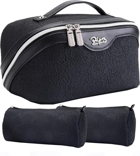 Miniatura 16 de BOYATU Bolsas de maquillaje de viaje Bolsa organizadora de cosméticos: Juego de 3 bolsas de maquillaje de gran capacidad, bolsas de aseo de piel