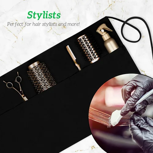 Miniatura 4 de GREEN LIFESTYLE Paquete de 3 delantales de servidor con 3 bolsillos - Delantal de cintura, delantal de camarera para mujeres y hombres, resistente