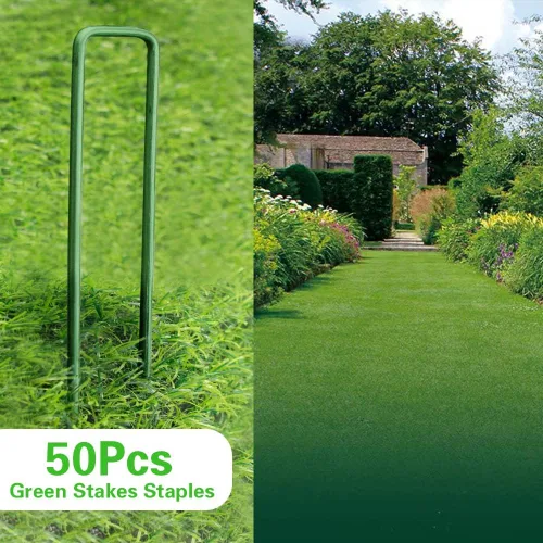 Miniatura 4 de Bakulyor 50 grapas verdes para jardines de 6 pulgadas, estacas de césped artificial, pasadores de tela galvanizada de calibre 11 para decoración