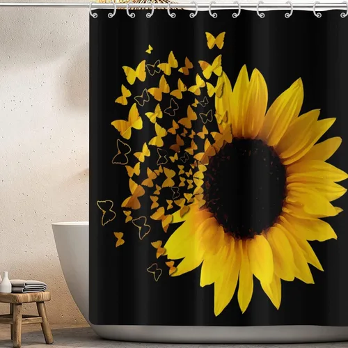 Miniatura 14 de Cortina de ducha con diseño floral bohemio, abstracto, retro, botánico, de mediados de siglo, moderna, para decoración del hogar, tela impermeable