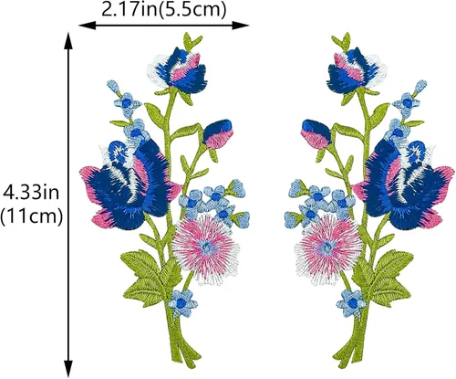 Miniatura 2 de 4 piezas de flores de rosas bordadas con hojas florales para planchar, ramo de parches de bordado bohemio decorativo, parches de costura para bolsas