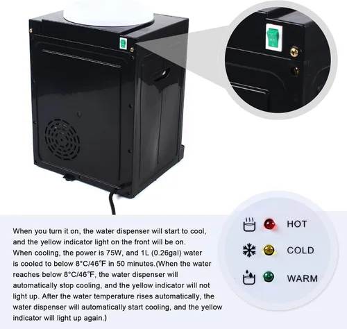 Miniatura 8 de Dispensador de enfriador de agua de carga superior – Dispensador eléctrico de escritorio caliente y frío, 3 ajustes de temperatura agua hirviendo