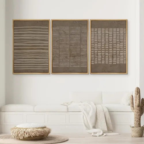 Miniatura 643 de SIGNWIN Lienzo enmarcado para pared, arte con pinceladas de flujo neutro en tonos beige abstractos, ilustraciones, arte moderno, decorativo