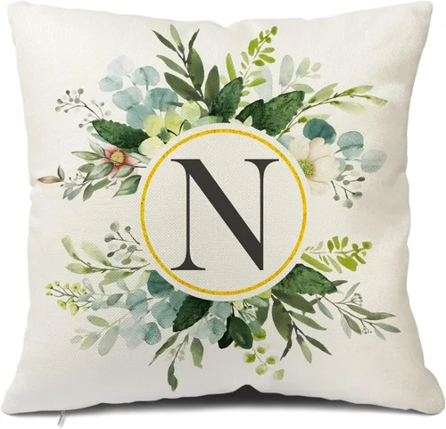 Miniatura 29 de Snycler Fundas de almohada con monograma de letra L, floral, 18 x 18 pulgadas, almohadas de primavera verdes, fundas decorativas de verano, Estilo L