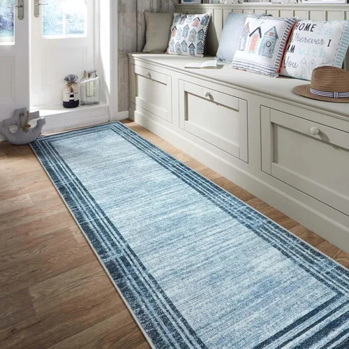 Miniatura 76 de Alfombra de pasillo moderna abstracta Lahome, alfombra lavable turquesa de 2 x 6 pulgadas para entrada, alfombra antideslizante de bajo pelo