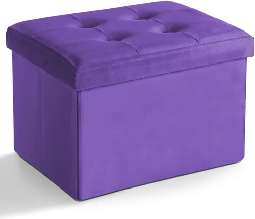 Miniatura 19 de LINMAGCO Taburete otomano plegable de almacenamiento, reposapiés de terciopelo con acolchado moderno otomano con almacenamiento para sala de estar