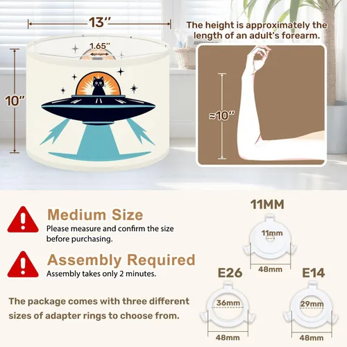 Miniatura 2 de Drum Lampshade Mid Century Black Cat Starry Lights Retro Style Medium Lamp Shade Replacement Linen Fabric Lampshades for Bedside Table Lamp Floor