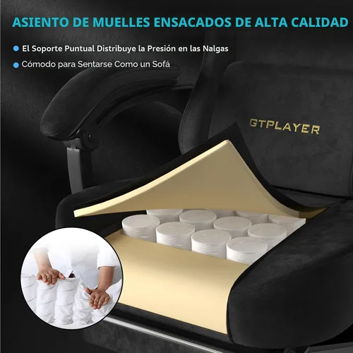 Miniatura 3 de GTPLAYER Silla de juegos de tela con cojín de resorte de bolsillo, sillas de juegos grandes y altas, silla de computadora de respaldo alto de 350