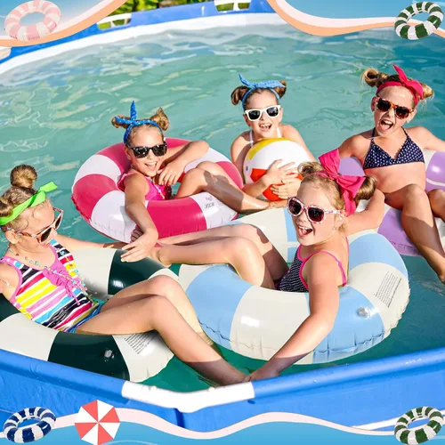 Miniatura 5 de Lenwen 9 tubos interiores clásicos a rayas para piscina, tubos de piscina con impresiones divertidas, tubo inflable para piscina, flotadores