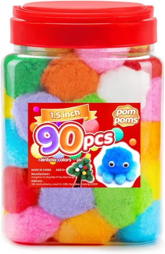 Miniatura 20 de Iooleem Pompones rosados – Tamaño surtido, 1200 piezas con ojos móviles, opciones de purpurina, perfectos para artes y manualidades