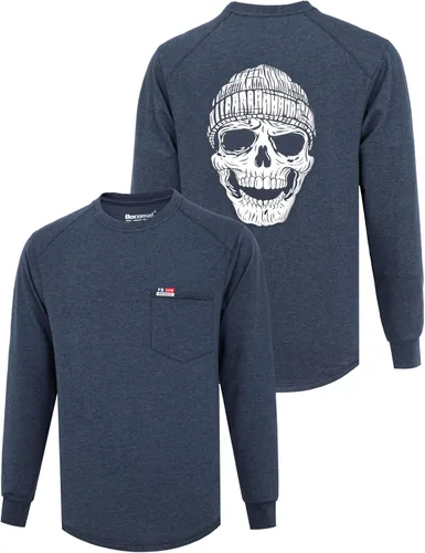 Miniatura 16 de BOCOMAL Camisas FR de manga larga con cuello redondo EX Soft Heather Series 6oz peso medio resistente al fuego camiseta de trabajo CAT2