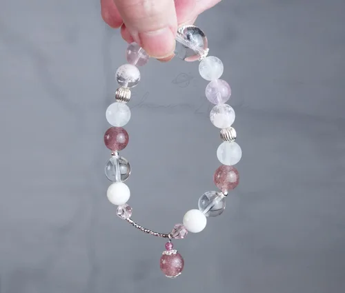 Miniatura 161 de Precious Gemstone Natural Crystal Healing Bracelet, Rutilated Quartz, Moonstone, Quartz Handmade Original Design Bracelet