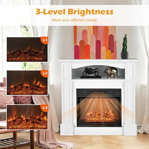 Miniatura 4 de Tangkula Chimenea Eléctrica Empotrable de 23 Pulgadas, Chimenea Empotrada con 3 Efectos de Llama LED Realistas, Control Remoto, Temporizador de 30