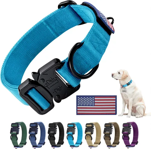 Miniatura 9 de Collar Táctico de Servicio Pesado para Perro Ajustable de Nailon para Mascotas Hebilla de Liberación Rápida con 2 Anillos en D con Parche para Negro
