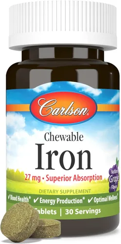 Miniatura 5 de Carlson Hierro masticable 27 mg, uva, salud de la sangre, 30 tabletas