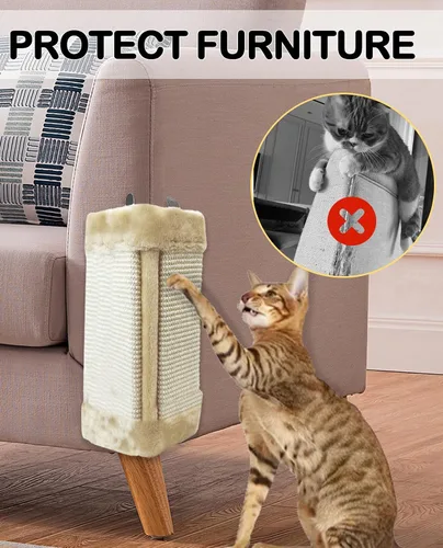 Miniatura 4 de VCEPJH Paquete de 2 rascadores de esquina para gatos, de sisal natural, para montar en la pared, almohadillas de arañazos para gatos