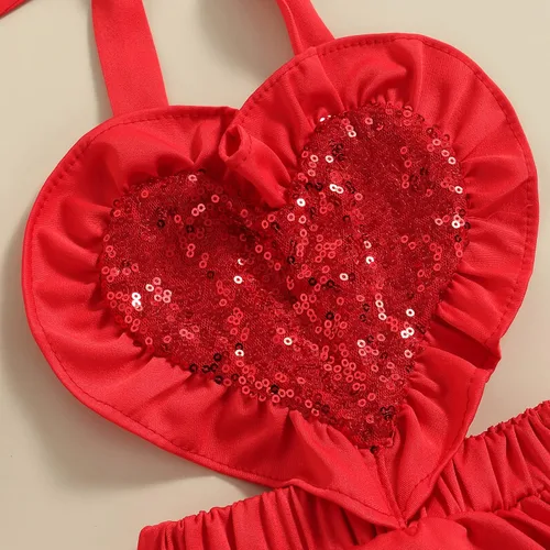Miniatura 5 de Traje de San Valentín para bebé niña con lentejuelas, patrón de corazón, tutú con falda