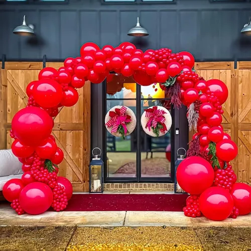 Miniatura 6 de Lukiituke Kit de arco de globos rojos de 129 piezas, globos de látex rojos de diferentes tamaños para boda, despedida de soltera, aniversario