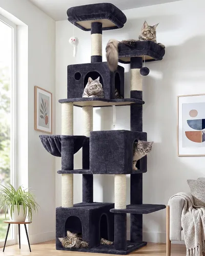 Miniatura 9 de Globlazer Árbol para gatos alto, torre para gatos de 71 pulgadas para gatos adultos de interior, multinivel, 3 condominios para gatos