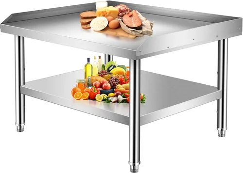 Soporte para parrilla de 24 x 28 x 24 pulgadas, mesa de acero inoxidable con estante inferior de almacenamiento ajustable, soporte de equipo para