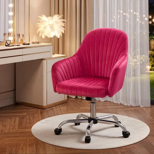 Miniatura 17 de Warmiehomy Silla de Escritorio de Terciopelo para Oficina en Casa, Silla de Trabajo Giratoria Ajustable Moderna, Sillas de Tocador para Mujeres