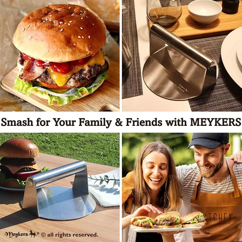 Miniatura 5 de Meykers Smash - Prensa de hamburguesas de 6.3 pulgadas para sartén para parrilla Prensadora plana de aumento de peso de acero inoxidable 304