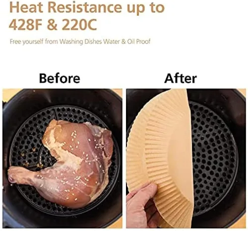 Miniatura 4 de 200 PCS Air Fryer Parchment Paper Liners Non-Stick Disposable Basket Unperforated Round for Baking Roasting Microwave (6.3 Inches, Natural) Natural