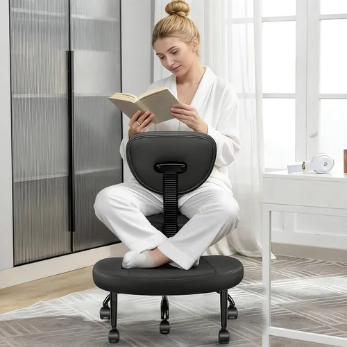 Miniatura 8 de Silla de oficina con patas cruzadas con ruedas, silla ergonómica arrodillada con soporte lumbar y altura ajustable para meditación, escritorio