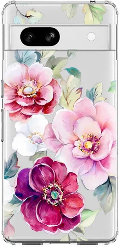 Miniatura 6 de Blingy's Funda para Google Pixel 7a, divertido diseño de calavera floral, diseño retro vintage, transparente, suave TPU (6.1 pulgadas)