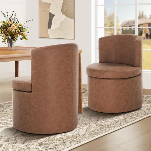 Miniatura 11 de Juego de 2 sillas de comedor con ruedas de piel sintética, modernas tapizadas para cocina y comedor, cómodas sillas decorativas, para dormitorio