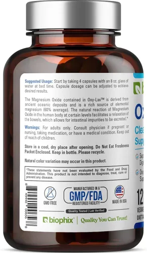 Miniatura 10 de biophix Oxy-Lax 750 mg 120 Vcaps - Laxantes naturales para el estreñimiento ocasional - Laxante de magnesio con magnesio oxigenado - Limpieza