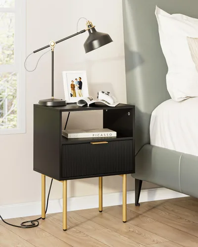 Miniatura 3 de Aienvey Mesita de noche con estación de carga, mesa auxiliar pequeña, mesita de noche moderna con cajones, mesita de noche para dormitorio, mesa
