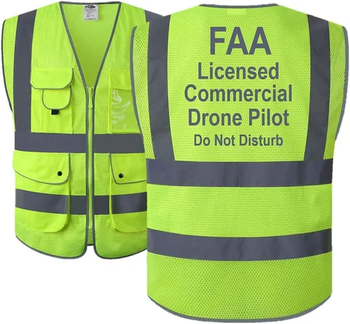 JKSafety Chaleco de seguridad frontal con 9 bolsillos clase 2 de alta visibilidad con cremallera, para pilotos de drones de la FAA, con tiras