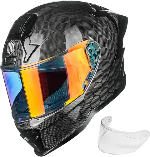 Miniatura 10 de ILM - Cascos de motocicleta de fibra de carbono de cara completa para adultos, con certificaciones DOT y ECE, Casco de Carreras MF577P