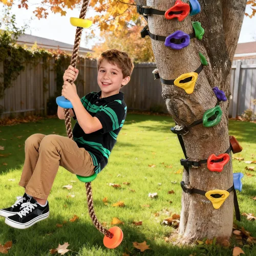 12 soportes de escalada de árboles ninja y cuerda de escalada de 6.56 pies para niños, kit de escalada de árboles para entrenamiento de carrera de