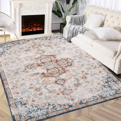 Miniatura 8 de Fashionwu Bodered Rug - Alfombra floral vintage de 8 x 10 pies, lavable a máquina, no desprende pelo, antideslizante, para oficina, patio, comedor