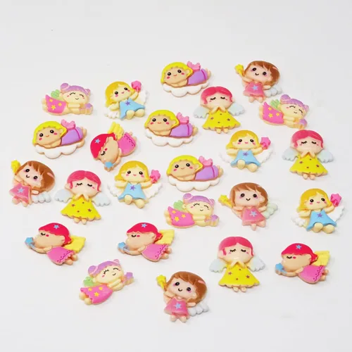Miniatura 5 de Honbay 24 dijes de resina con parte trasera plana, adornos de niña con alas de ángel para álbumes de recortes, clip para el cabello, funda