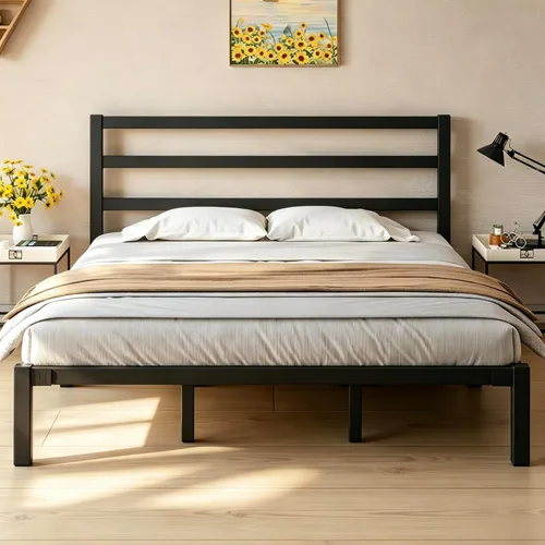 Miniatura 12 de LOEWAY Base de cama de tamaño individual con cabecero y estribo, espacio de almacenamiento debajo de la cama de 12 pulgadas, marco de cama de Negro