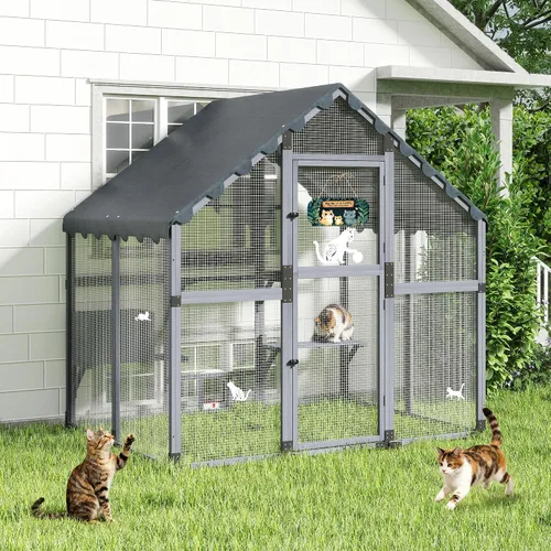 COZIWOW Catio - Casa grande para gatos al aire libre, con conexión de ventana, resistente a la intemperie, condominio, plataforma, casa de animales