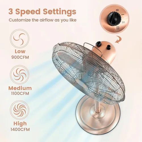 Miniatura 4 de LDAILY Ventilador de pedestal, ventilador oscilante de 16 pulgadas con 3 velocidades, velocidad ancha, altura y ángulo ajustables, ventilador
