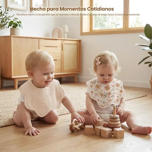 Miniatura 6 de Konssy Baberos de muselina para bebé 100% algodón absorbente tipo bandana para babeo y dentición, set de 6 para bebés niños y niñas Floral