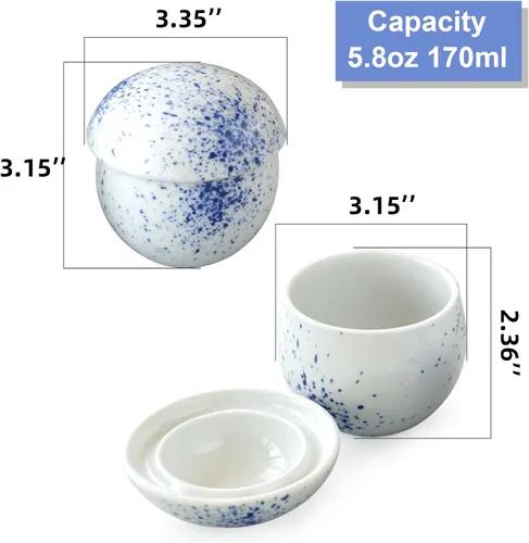 Miniatura 7 de Cinf Juego de 2 ollas japonesas de 6 onzas con tapa para cocina de vapor, cuencos de cerámica para sopa, tazones para crema de huevo y verduras