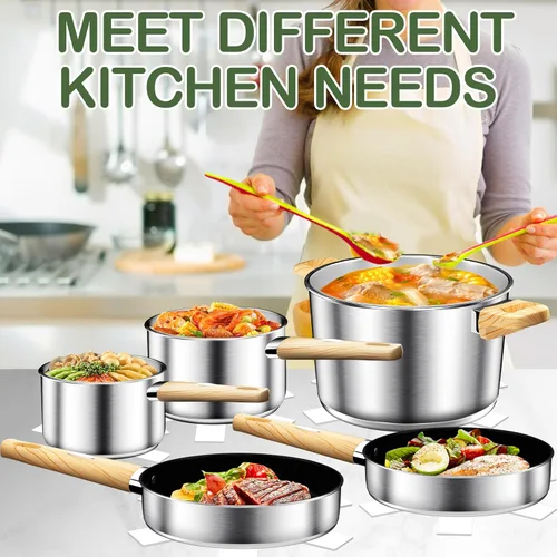 Miniatura 6 de DUTZUN Juego de utensilios de cocina de acero inoxidable, 13 piezas, ollas y sartenes, utensilios de cocina de inducción, juego de cocina de alta