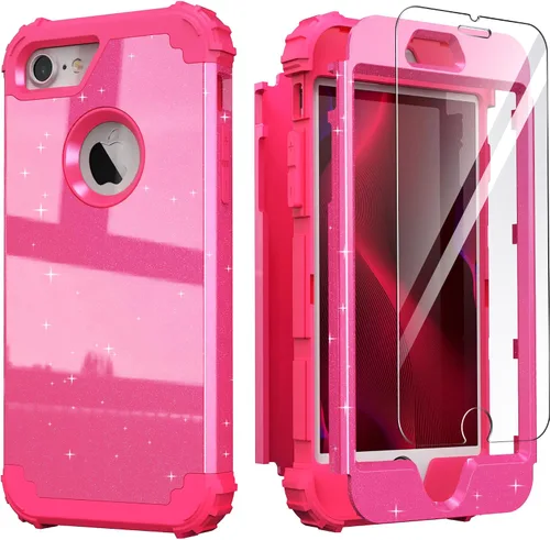Miniatura 39 de IDweel Funda para iPhone 8, para iPhone 7 con protector de pantalla, 3 en 1, híbrida resistente a prueba de golpes, funda de policarbonato duro