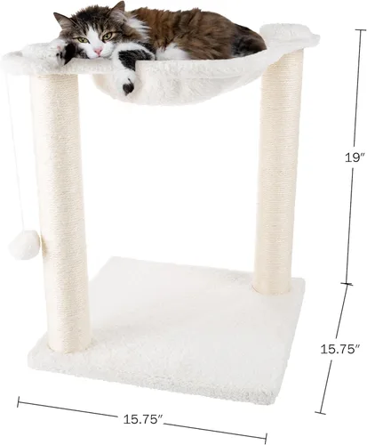 Miniatura 6 de PETMAKER - Poste rascador para gatos de 19 pulgadas con hamaca. Árbol pequeño de tela de sisal y alfombra, juguete de bola colgante para gatos Blanco