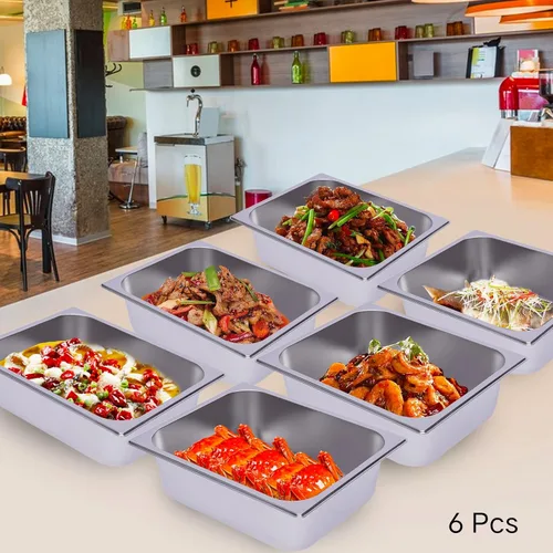 Miniatura 9 de 6 piezas de bandeja de vapor de hotel tamaño medio 4 pulgadas de profundidad, bandeja de vapor y bandeja de acero inoxidable para hoteles