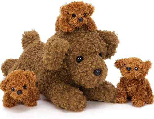 Miniatura 11 de Muiteiur Triceratops - Animal de peluche gigante de dinosaurio para mamá con 3 bebés pequeños, juguete de dinosaurio de felpa suave verde, regalo
